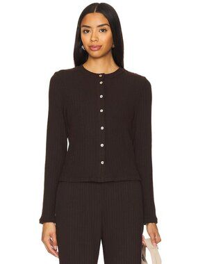 DONNI. Black Ribbed Button-Front Knit Sweater
